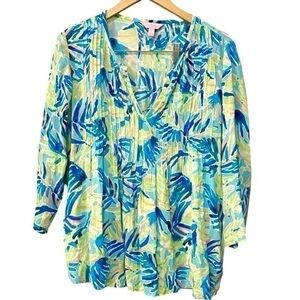 Lilly Pulitzer Womens Daylen Tunic Shirt Top Palm Leaves Blue Green. Size S